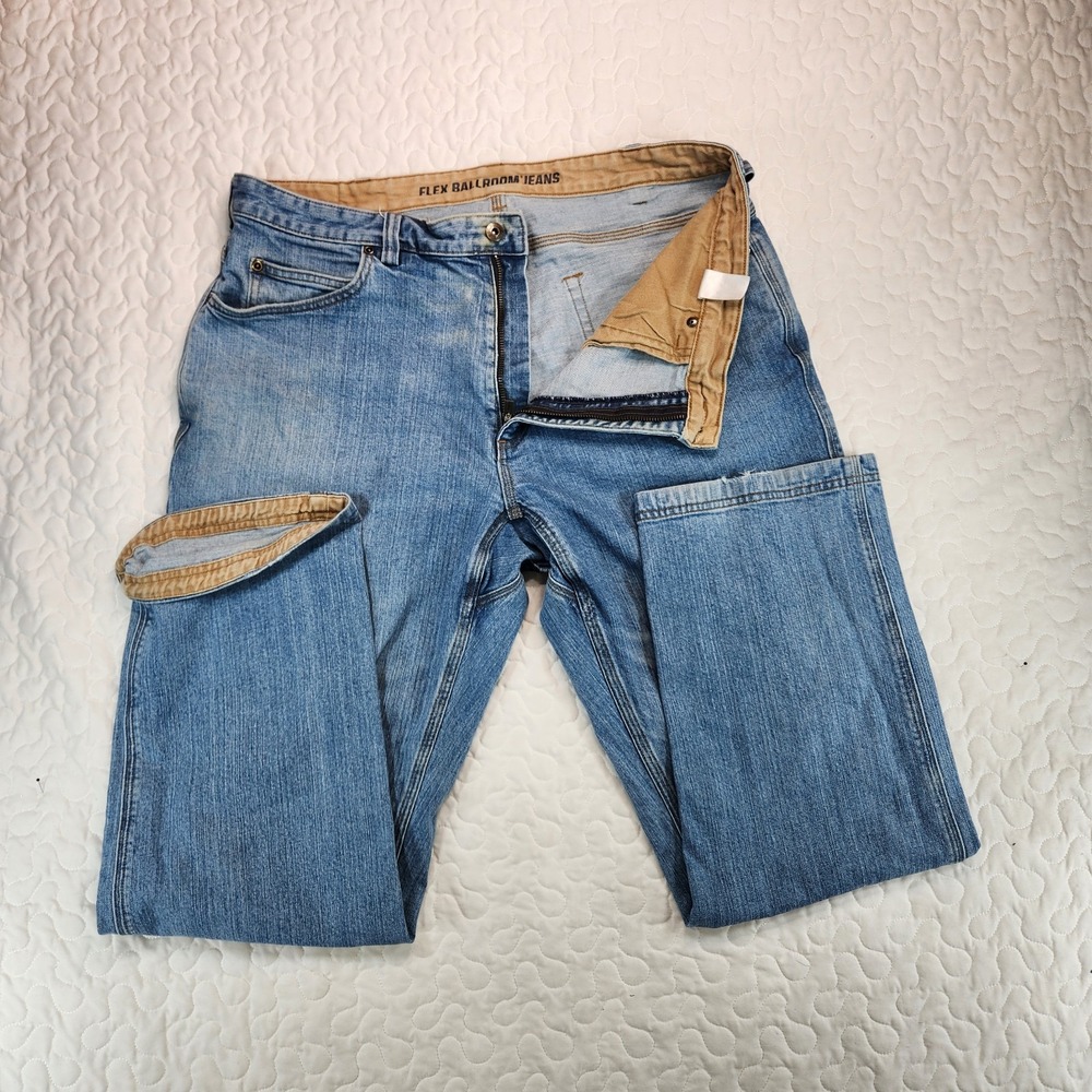 38x30 Duluth Jeans Blue Relaxed Fit Ballroom Double Flex Denim Work Pants men 38